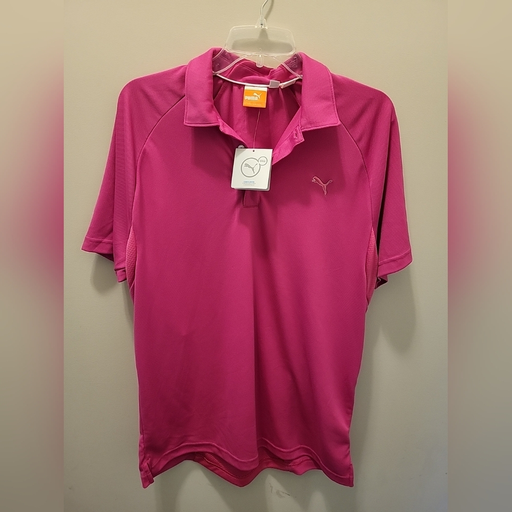 Puma Mens Large Sport Lifestyle Pink Cool Cell Lightweight Polo Shirt Athleisure